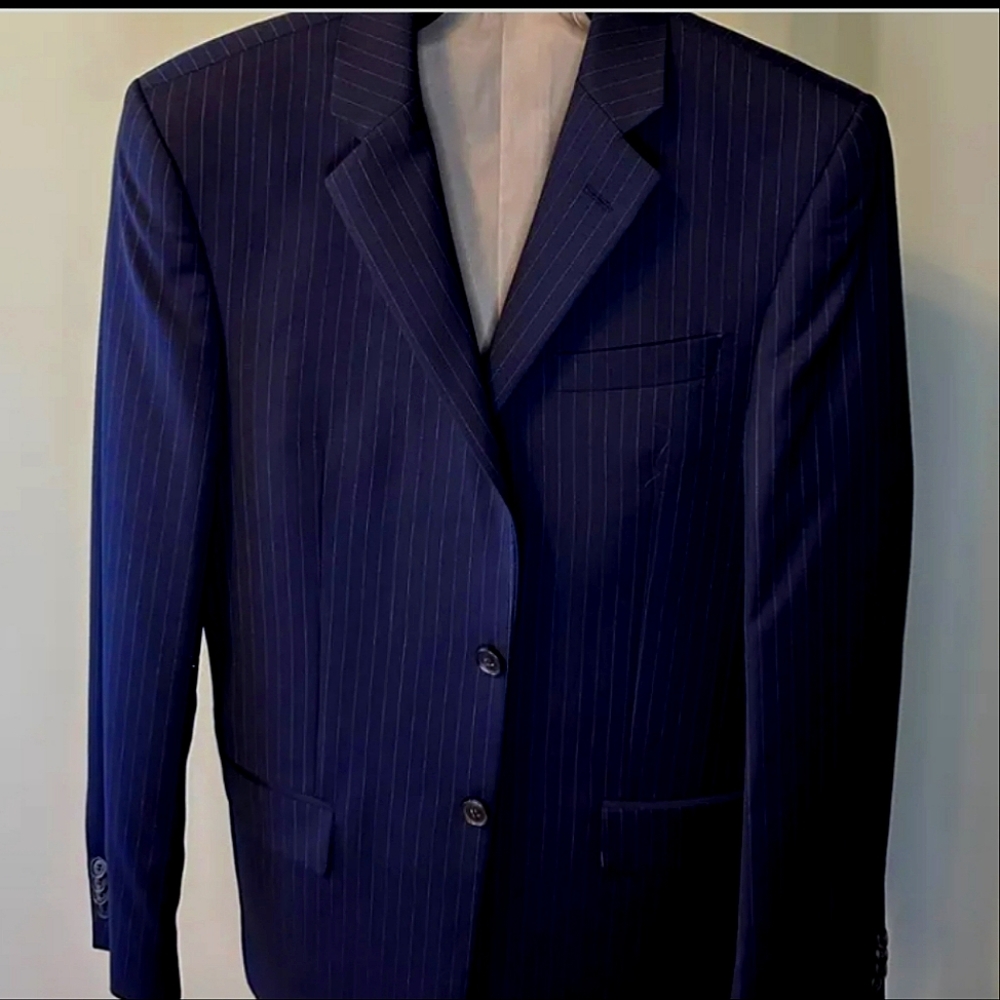 Bellissimo Men's Navy Pinstripe Suit Jacket